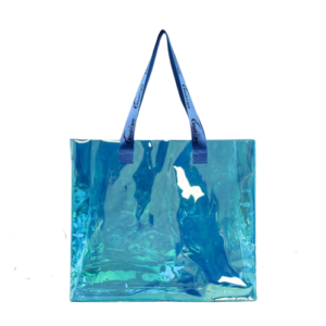 Holographic Iridescent Clear Tote with custom printed webbing